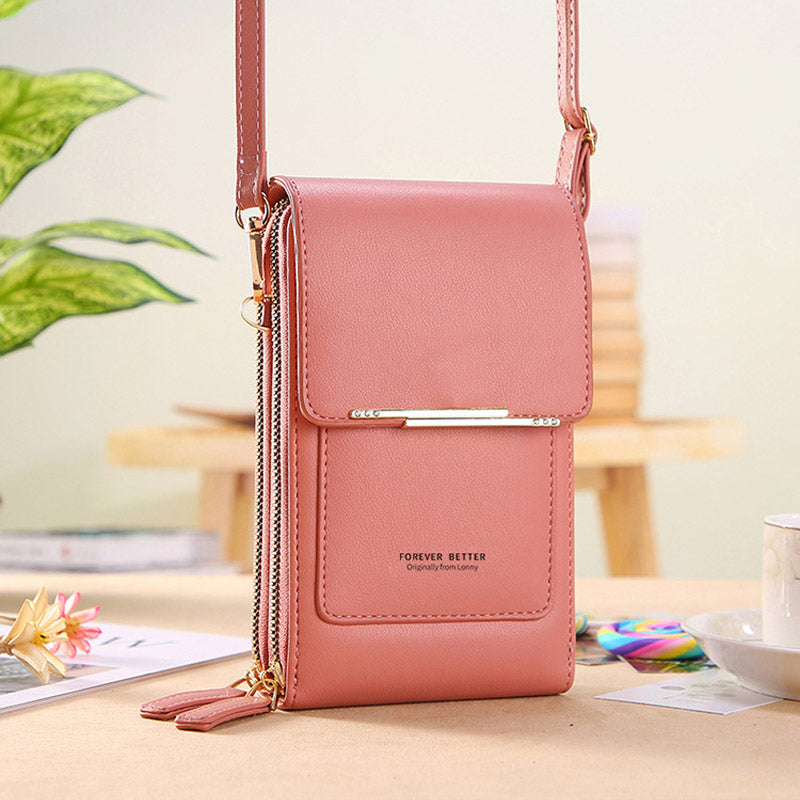 Anti-Theft Leather Crossbody Bag with RFID Protection and Touchscreen Phone Compartment Compact Shoulder Bag for Women