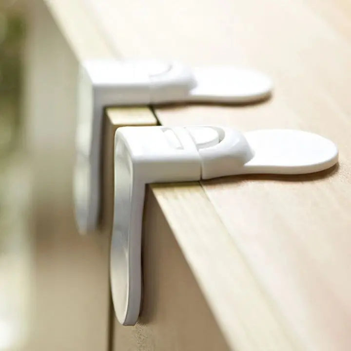Child-Safe Drawer and Cabinet Locks 2+2 Pack White ABS Plastic Adhesive Safety Locks