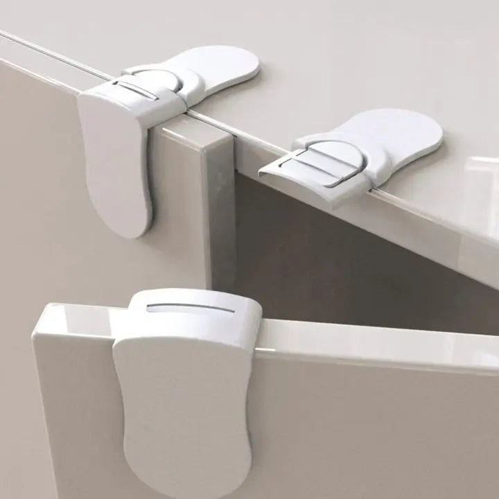 Child-Safe Drawer and Cabinet Locks 2+2 Pack White ABS Plastic Adhesive Safety Locks