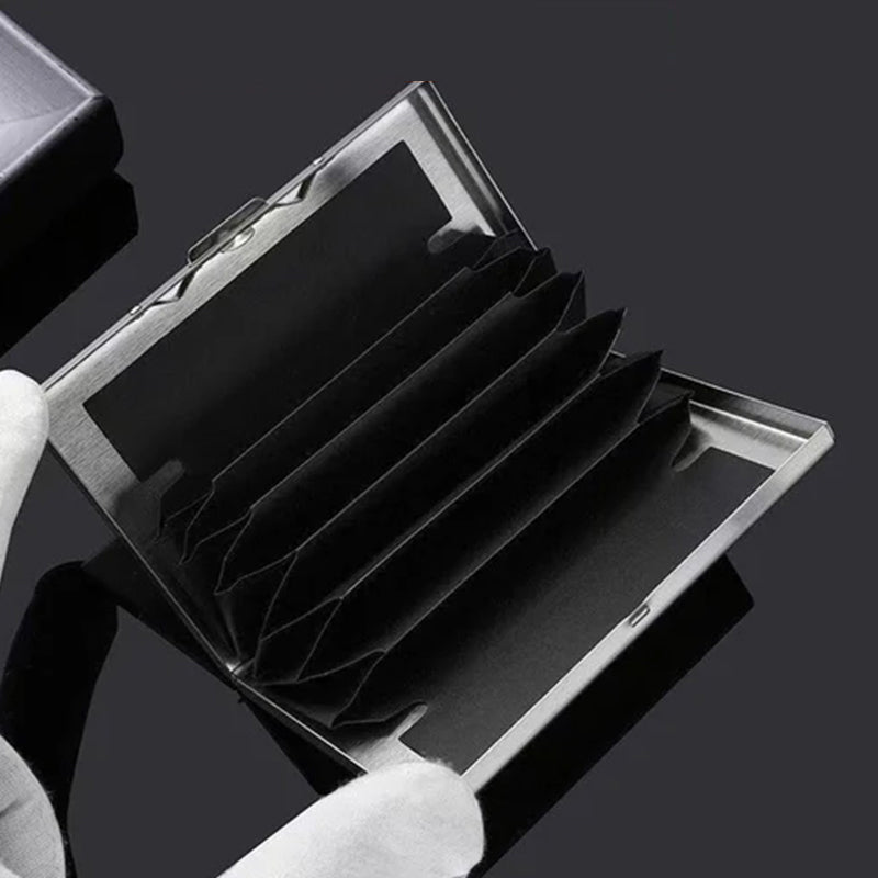 Ultra-Thin Stainless Steel Card Case with RFID Theft and Demagnetization Protection, Holds 6 Cards