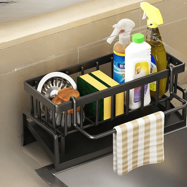Harrow Sinky Stainless Steel Kitchen Dish Rack with Draining Tray and Cutlery Holder Silver 45x30x15cm