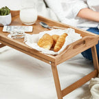 Bamboo Breakfast Bed Tray Table with Foldable Legs Portable Serving Tray for Bed and Sofa