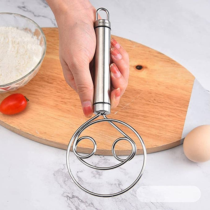 Stainless Steel Dough Whisk Ergonomic Handle Compact Lightweight Kitchen Tool