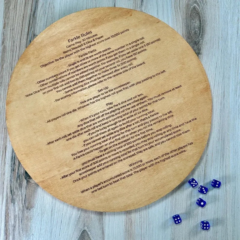 Farkle Dice Tray with Laser-Engraved Scoring System and 6 Dice, 7 or 14 Inch Multipurpose Game Tray
