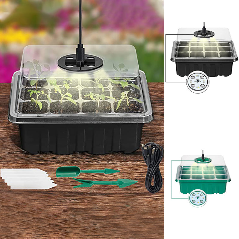 Seed Starter Trays with Grow Light Kit 5 Sets Adjustable Humidity Clear Root View Black Green
