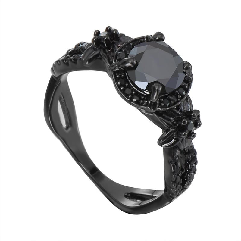Vintage Black Sapphire Ring Copper Gold Plated Unisex Artificial Stone Round Band