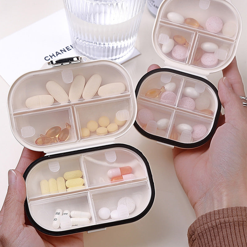 Portable Daily Pill Organizer 7-Section Water-Resistant Compact White PET Silicone Pill Box