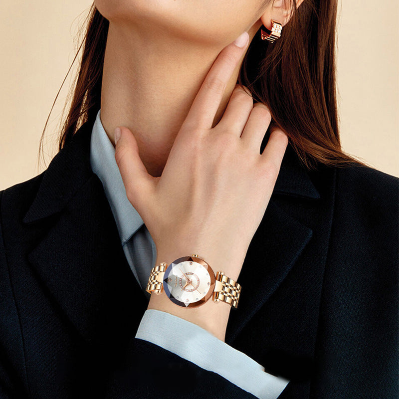 Ladies Waterproof Quartz Watch Stainless Steel Strap Starry Diamond Dial 26mm