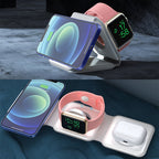 Foldable 3-in-1 Wireless Charger 15W Fast Charging for Phone AirPods Apple Watch Black White
