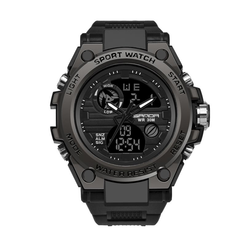Men's Waterproof Dual-Display Sport Watch with Luminous Dial and Resin Strap