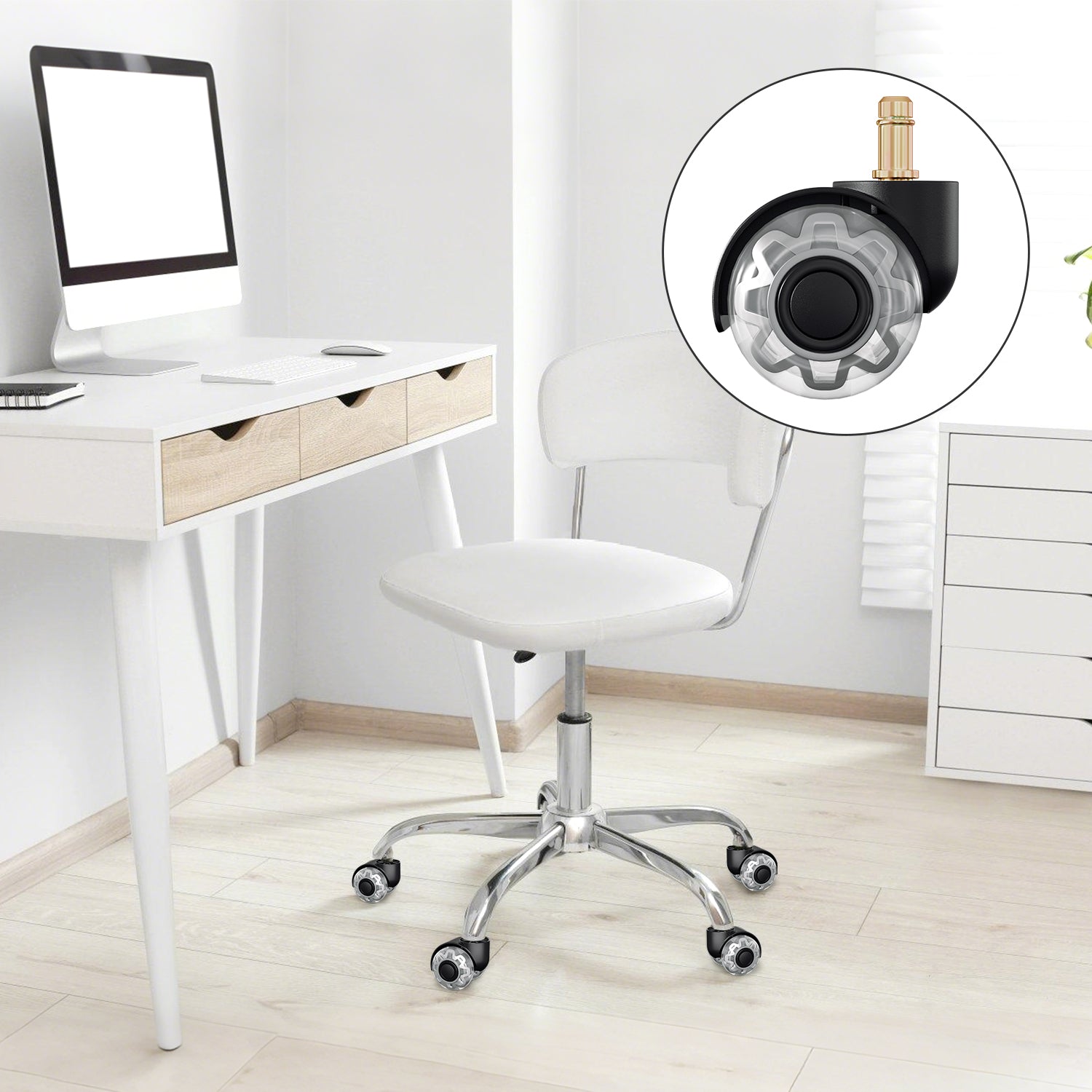 5 Pieces Office Chair Wheels 10mm Stem Swivel Replacement PU Double Wheel Black