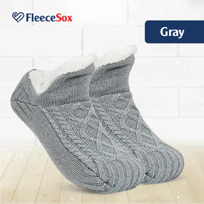 Fleece-Lined Thermal Slipper Socks Non-Slip Grips Warm Cozy Indoor Socks Acrylic Polyester