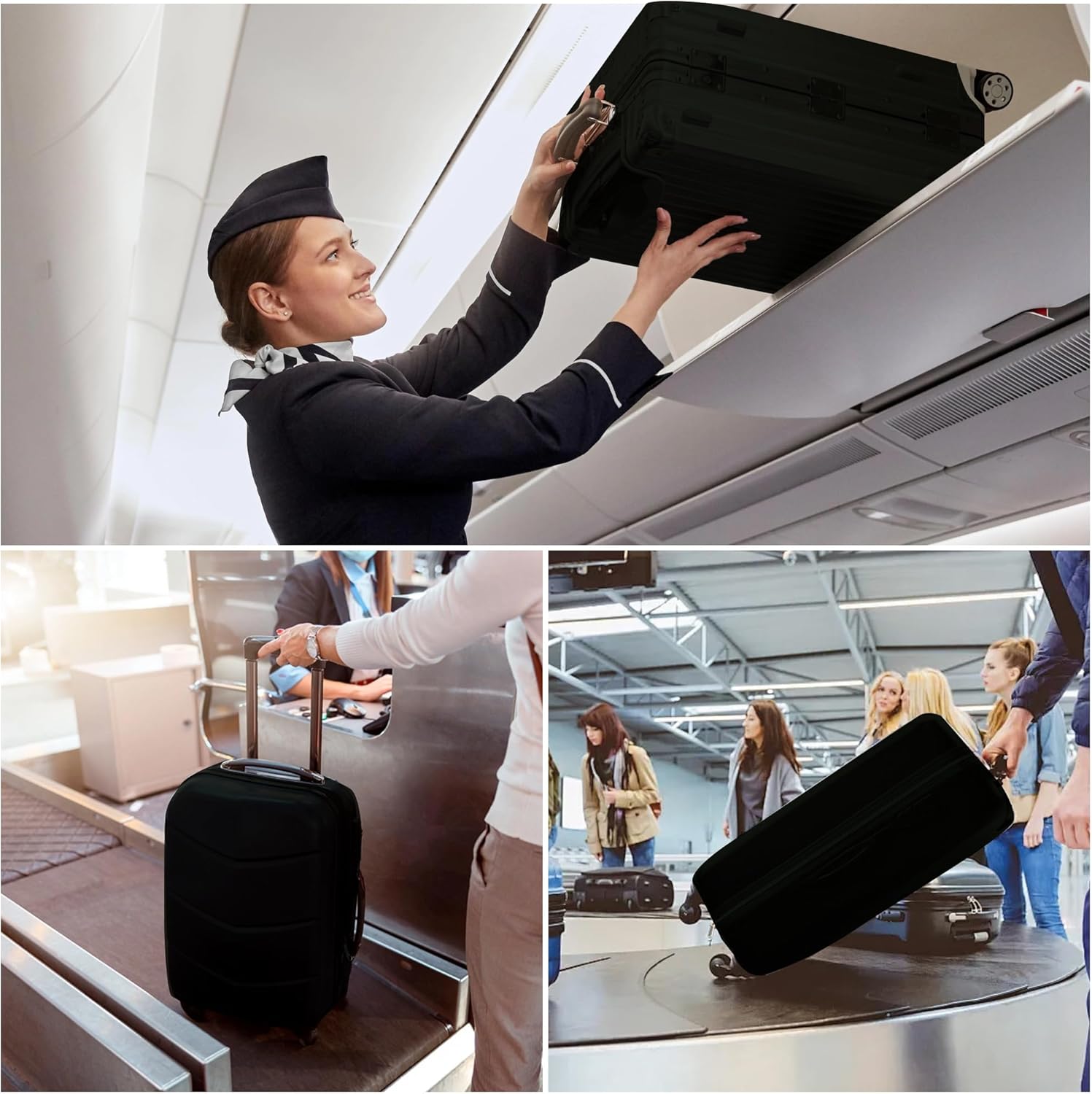 3-Piece Stretchable Luggage Cover Set Polyester Spandex Anti-Tear Dustproof Fits Small Medium Large Suitcases Black