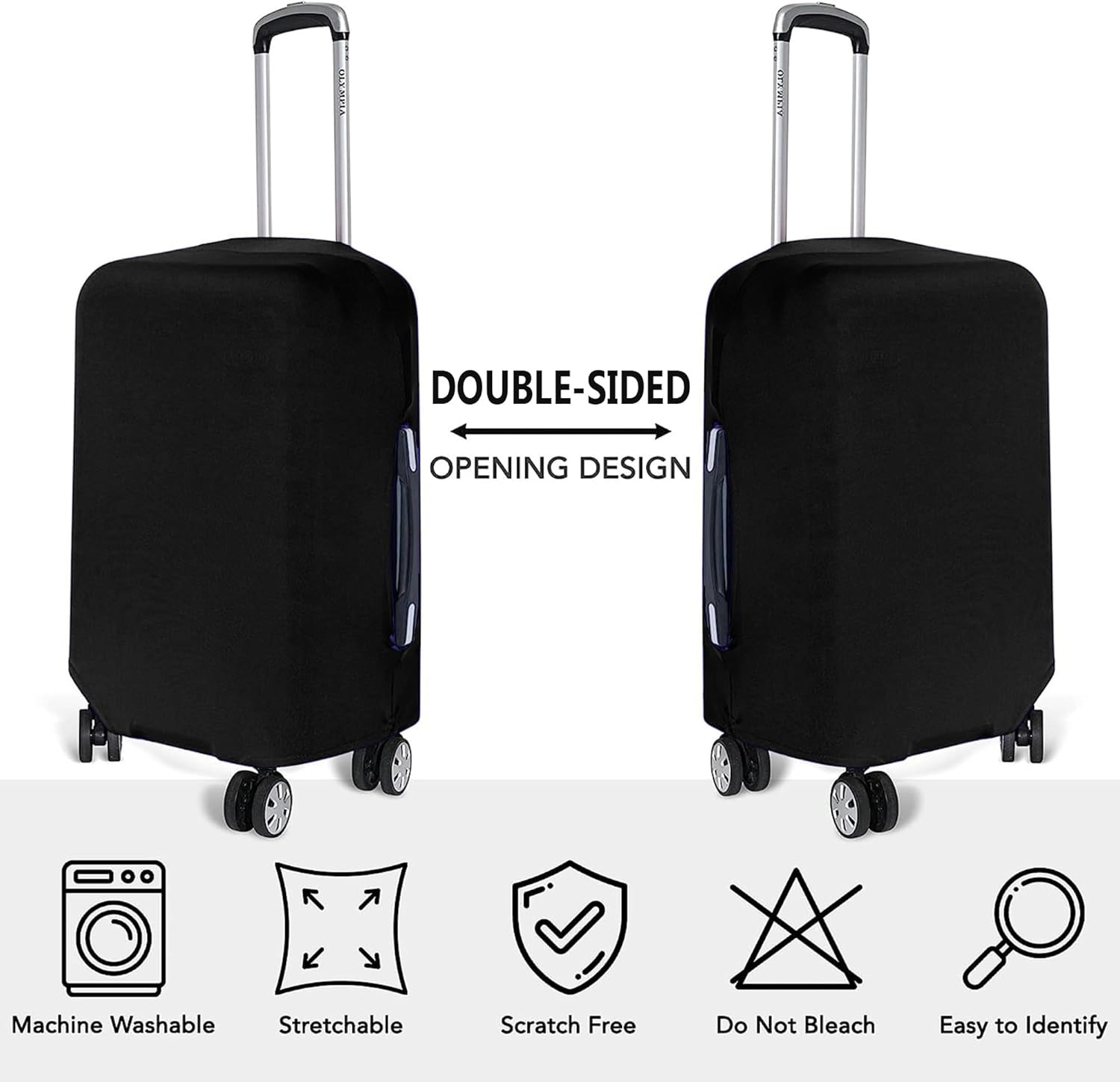 3-Piece Stretchable Luggage Cover Set Polyester Spandex Anti-Tear Dustproof Fits Small Medium Large Suitcases Black