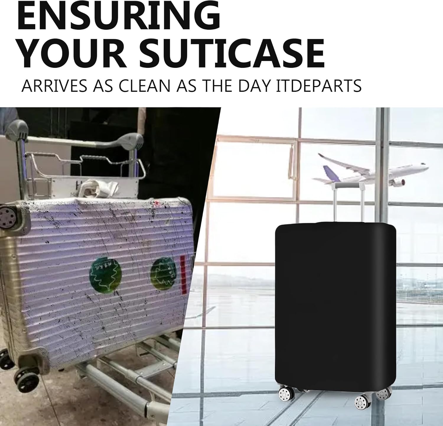 3-Piece Stretchable Luggage Cover Set Polyester Spandex Anti-Tear Dustproof Fits Small Medium Large Suitcases Black