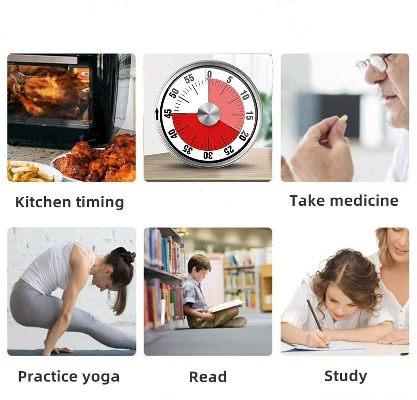 Magnetic Mechanical Kitchen Timer 59-Minute Manual Timer with Red Dial and Metal Case