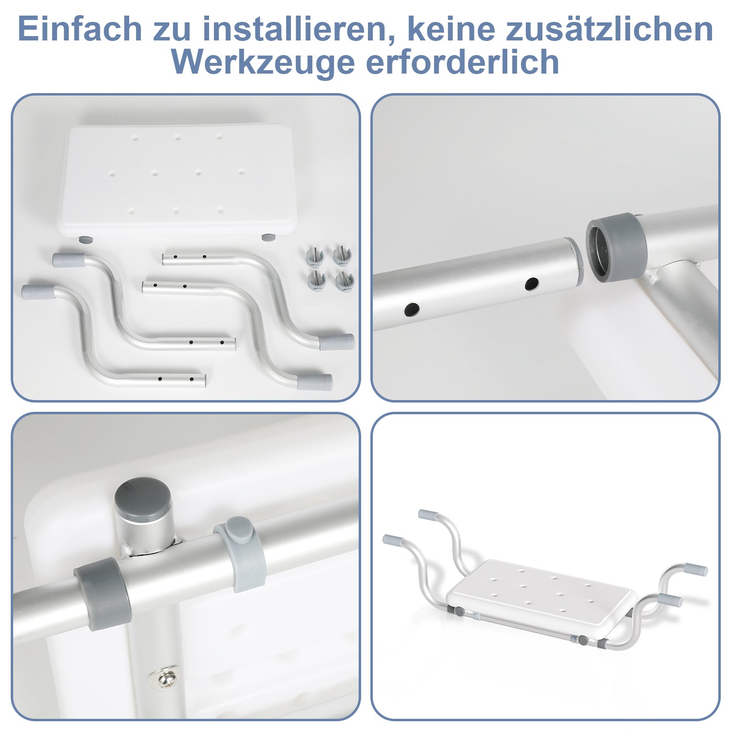Adjustable Hanging Bathtub Seat with Non-Slip Handles Aluminum Alloy Frame Bath Stool 72-82 cm