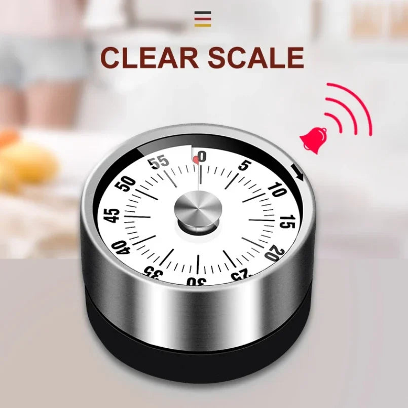 Magnetic Mechanical Kitchen Timer 59-Minute Manual Timer with Red Dial and Metal Case