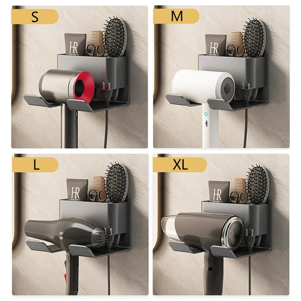Wall Mount Hair Care Organizer Aluminum Holder for Hairdryer Brushes and Cables Black Gray White