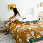 Reversible Cotton Quilt Boho Yellow Floral Design Soft Durable Full Queen King Sizes