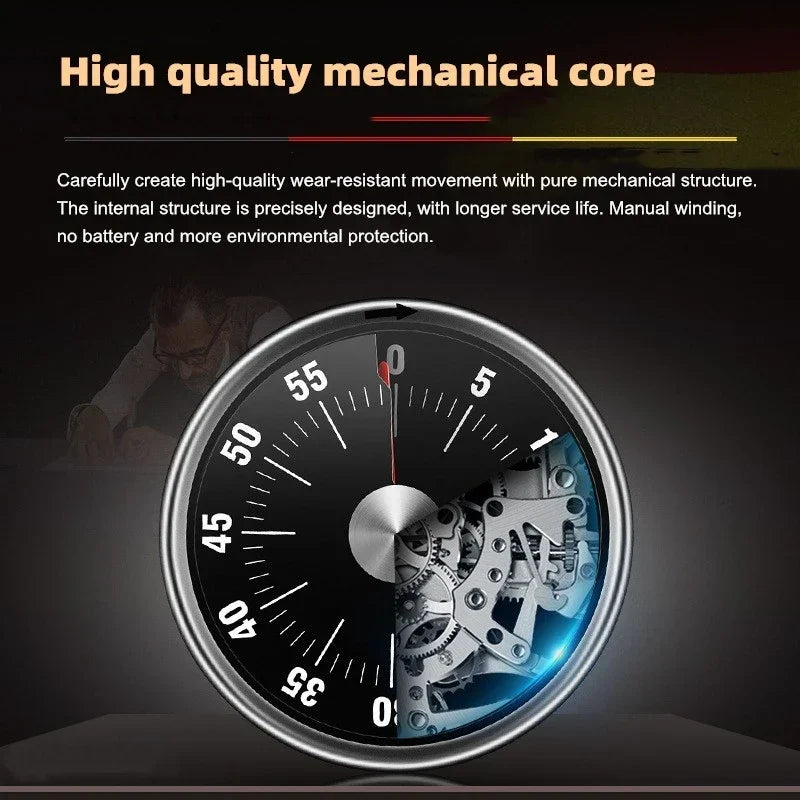 Magnetic Mechanical Kitchen Timer 59-Minute Manual Timer with Red Dial and Metal Case