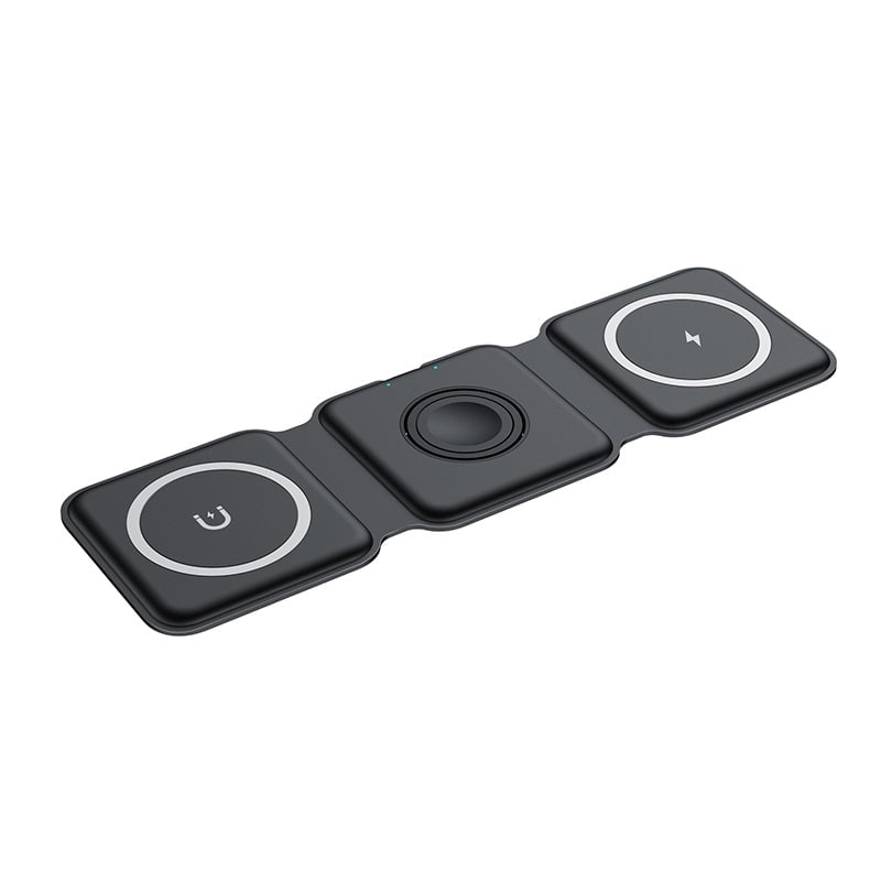 Foldable 3-in-1 Wireless Charger 15W Fast Charging for Phone AirPods Apple Watch Black White