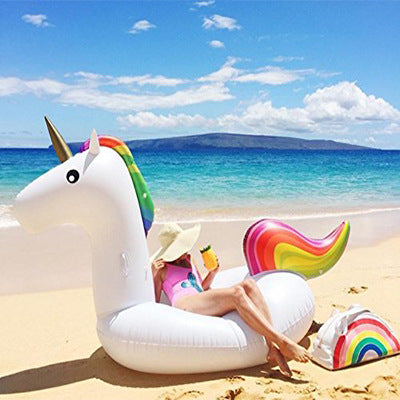 Inflatable Unicorn Pool Float Large Tear-Resistant PVC Rainbow Handle Water Toy