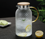 Heatable Borosilicate Glass Water Pitcher with Rice Grain Texture and Bamboo Lid, 1000-1900ml