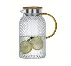 Heatable Borosilicate Glass Water Pitcher with Rice Grain Texture and Bamboo Lid, 1000-1900ml