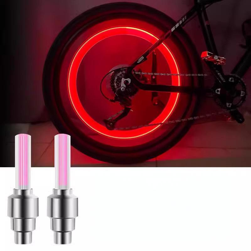 Double Bike Valve LED Safety Lights 2-Pack, Colorful Glow, Universal Presta Schrader Fit, Waterproof, Twist-On Night Riding Accessories