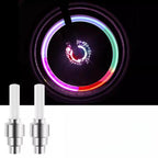 Double Bike Valve LED Safety Lights 2-Pack, Colorful Glow, Universal Presta Schrader Fit, Waterproof, Twist-On Night Riding Accessories