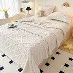 Leaf Embroidery Fleece Blanket Soft Microfiber Throw Lightweight Cozy Year-Round Comfort Standard Size