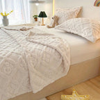Leaf Embroidery Fleece Blanket Soft Microfiber Throw Lightweight Cozy Year-Round Comfort Standard Size