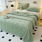 Leaf Embroidery Fleece Blanket Soft Microfiber Throw Lightweight Cozy Year-Round Comfort Standard Size