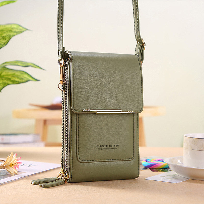 Anti-Theft Leather Crossbody Bag with RFID Protection and Touchscreen Phone Compartment Compact Shoulder Bag for Women