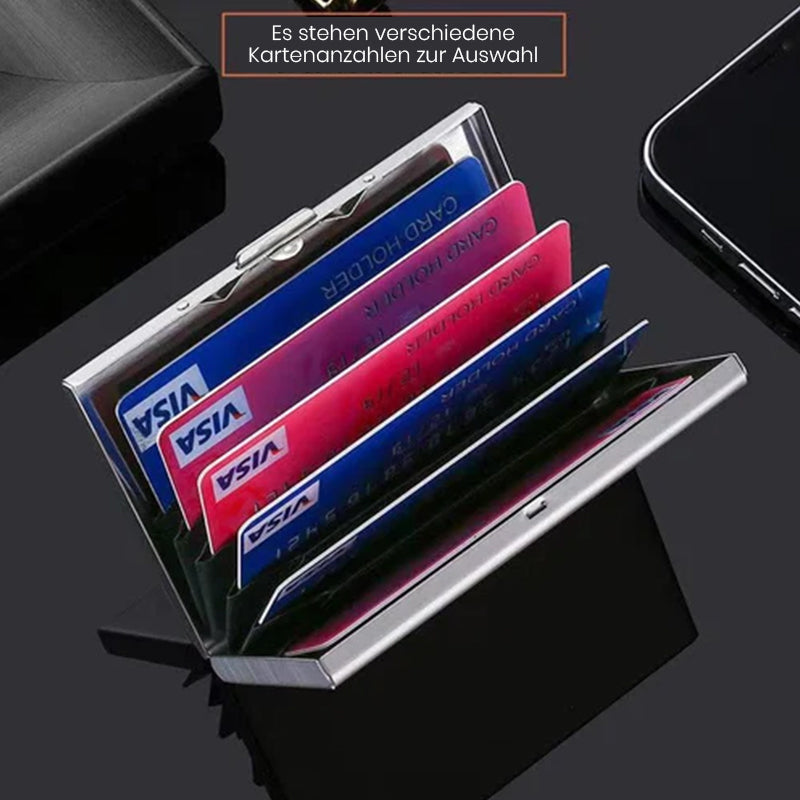 Ultra-Thin Stainless Steel Card Case with RFID Theft and Demagnetization Protection, Holds 6 Cards