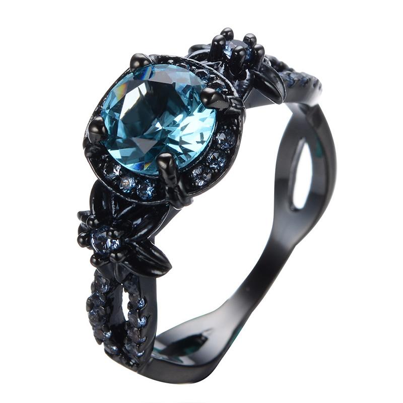 Vintage Black Sapphire Ring Copper Gold Plated Unisex Artificial Stone Round Band