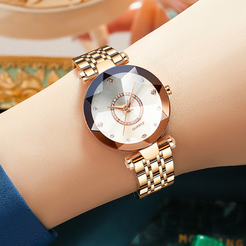 Ladies Waterproof Quartz Watch Stainless Steel Strap Starry Diamond Dial 26mm