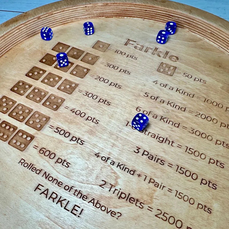 Farkle Dice Tray with Laser-Engraved Scoring System and 6 Dice, 7 or 14 Inch Multipurpose Game Tray