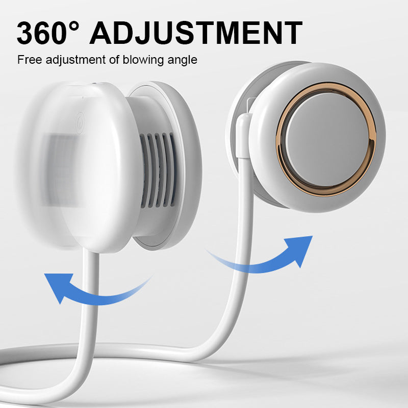 Foldable USB Rechargeable Portable Neck Fan Bladeless Turbine Design Adjustable Silicone Band