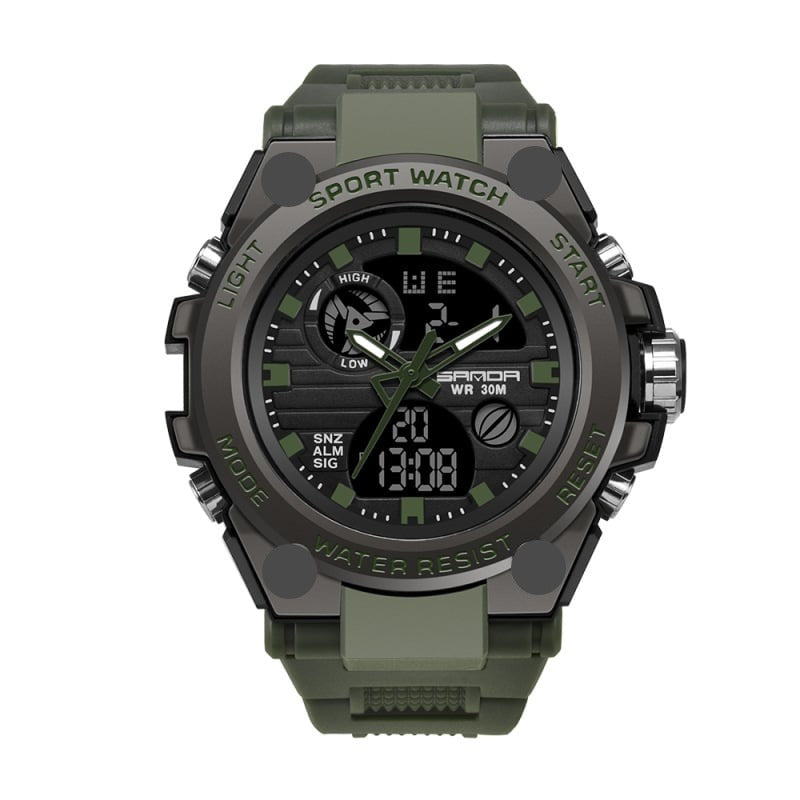 Men's Waterproof Dual-Display Sport Watch with Luminous Dial and Resin Strap