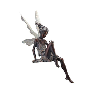 Sitting Fairy Garden Statue Resin Figurine White Brown 22 cm Decorative Outdoor Patio Ornament