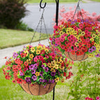 EterniBloom Artificial Hanging Flower Basket with 12 Silk Flowers Weatherproof UV-Resistant Decor