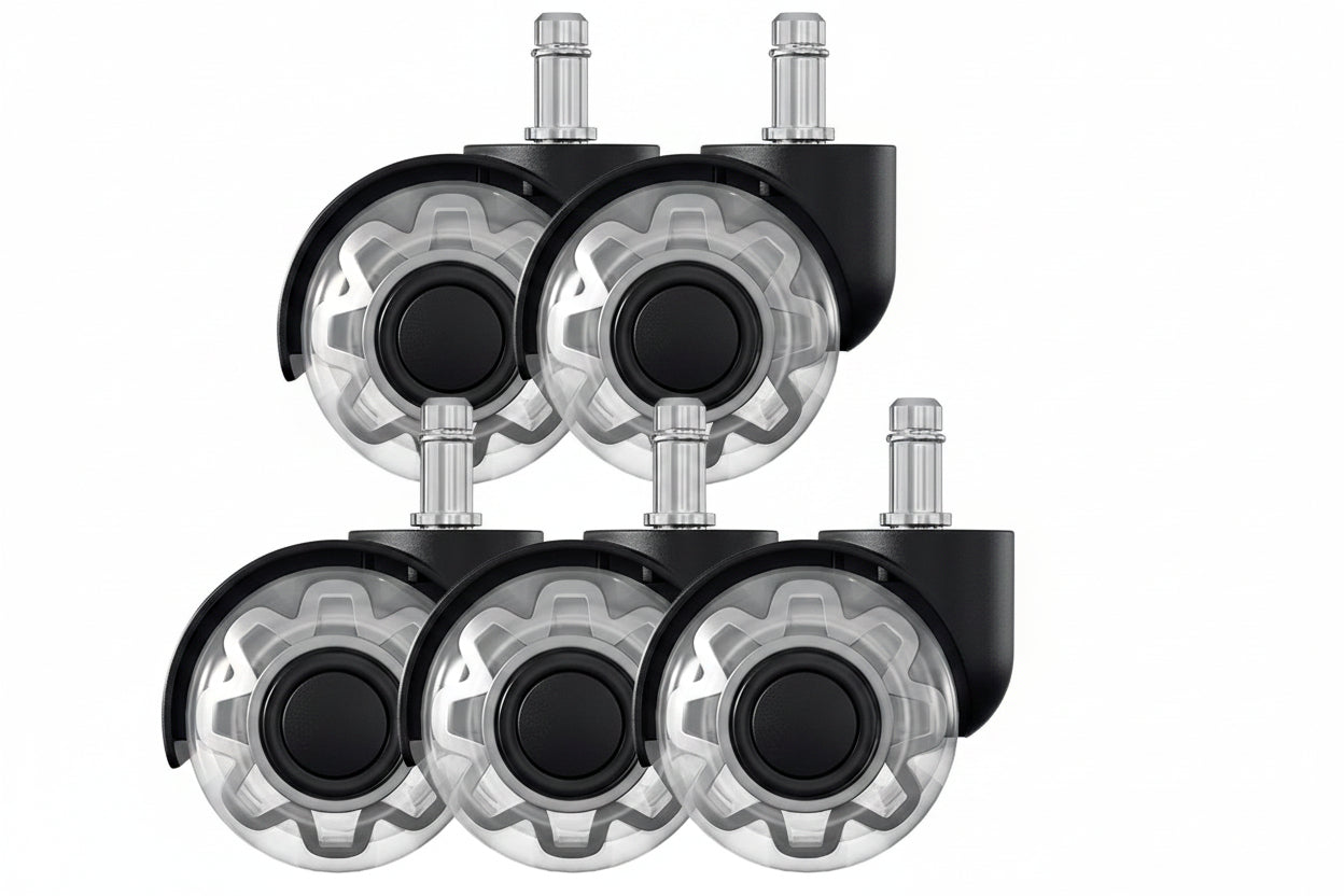 5 Pieces Office Chair Wheels 10mm Stem Swivel Replacement PU Double Wheel Black