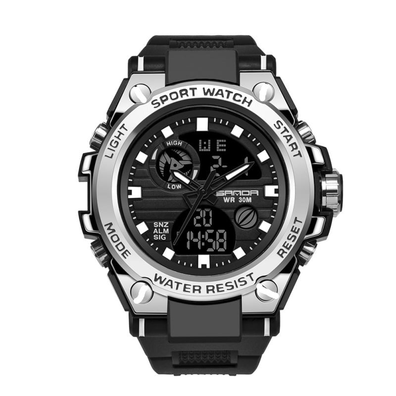 Men's Waterproof Dual-Display Sport Watch with Luminous Dial and Resin Strap
