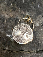 Silver Locket Necklace Triple Moon Tree of Life Pendant with Clear Quartz Crystal 2.5cm Sterling Silver