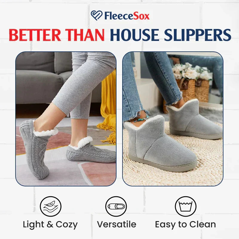 Fleece-Lined Thermal Slipper Socks Non-Slip Grips Warm Cozy Indoor Socks Acrylic Polyester
