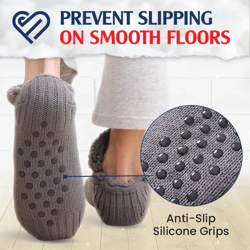 Fleece-Lined Thermal Slipper Socks Non-Slip Grips Warm Cozy Indoor Socks Acrylic Polyester