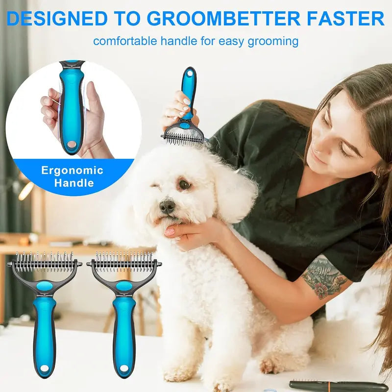 Double-Sided Pet Grooming Brush Stainless Steel Pins Pain-Free Detangling for Dogs Cats Rabbits