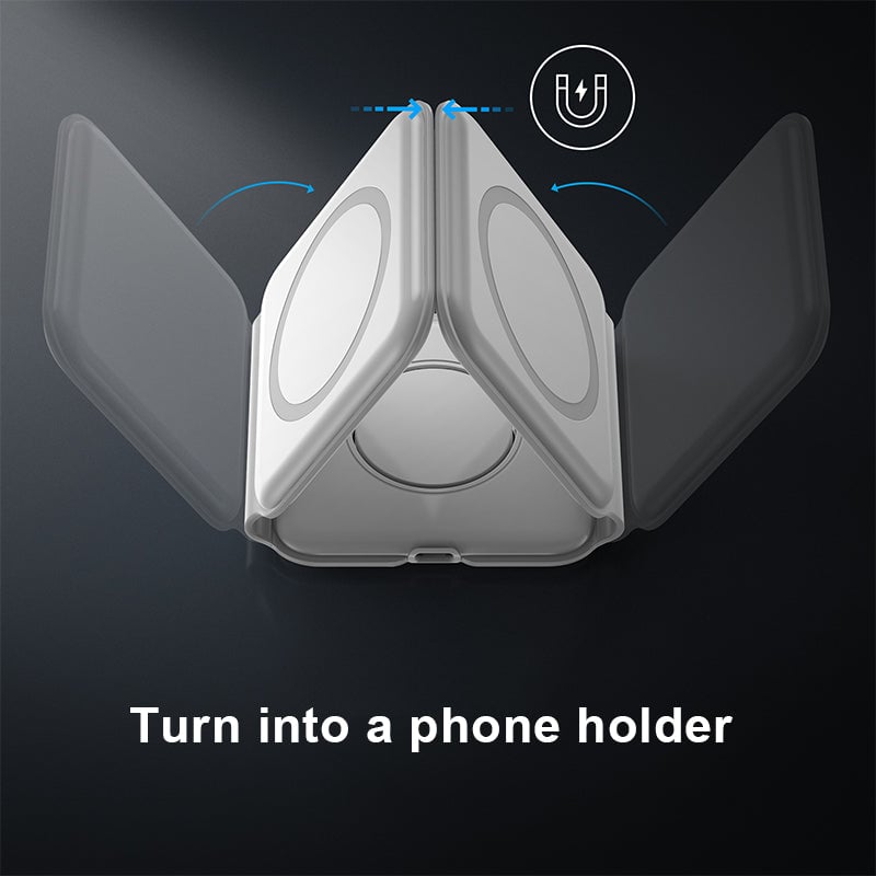 Foldable 3-in-1 Wireless Charger 15W Fast Charging for Phone AirPods Apple Watch Black White